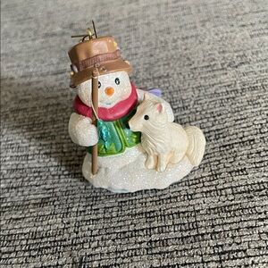 Hallmark Snowman and Dog Ornament - Red, Green, Cream